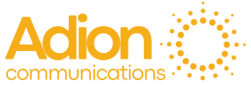 Adion Communications logo with circular design.