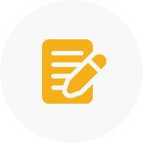 Yellow pencil and paper icon on white.