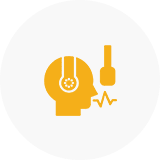Person with headphones and microphone icon.